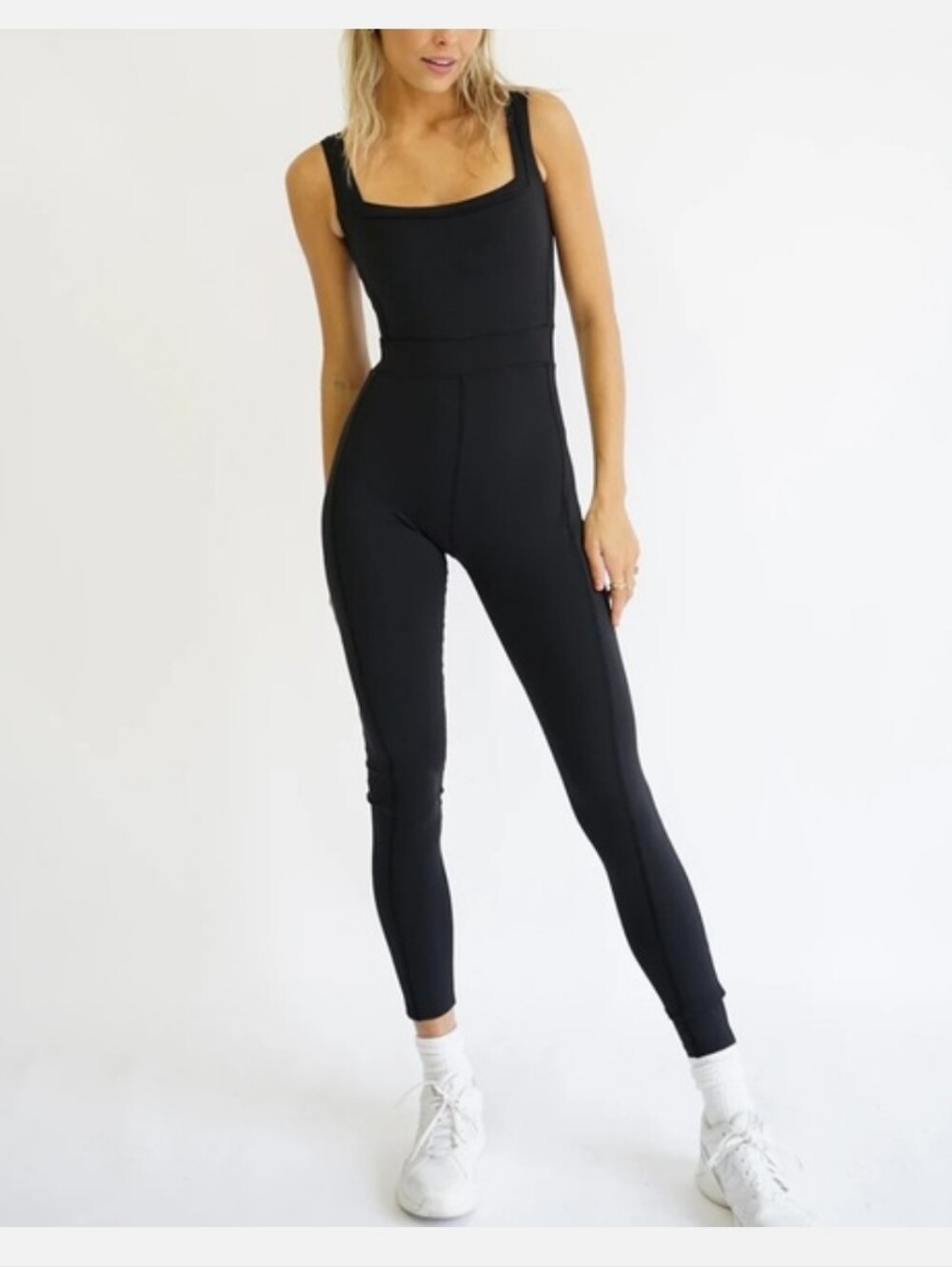 Black Square-Neck Fitted Jumpsuit